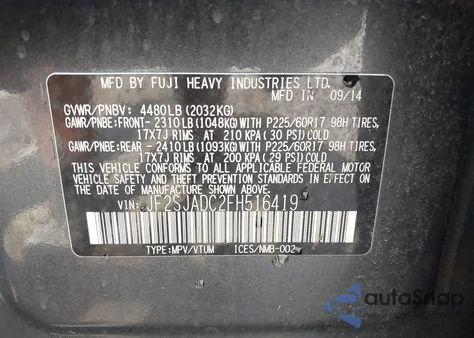 2015 Subaru Forester 2.5I Premium из США, поврежденный, VIN JF2SJADC2FH516419